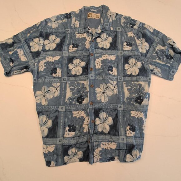 Jamaica Jaxx 100% Silk Sz XL Men's AOP Blue Floral Button Up Casual Hawaiian - Picture 1 of 10
